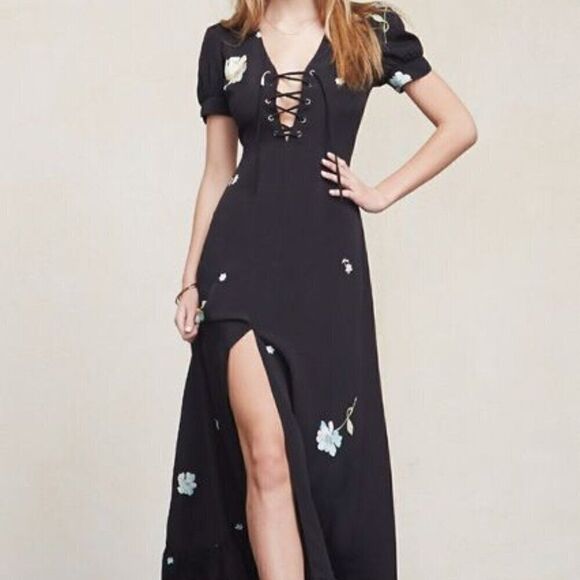 NWT Reformation 2 MilkMaid CottageCore Coquette Feminine BLK Prairie Maxi Dress - Picture 2 of 16